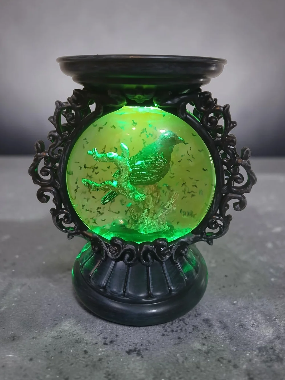 Ornate Green Bird Globe Candle Holder